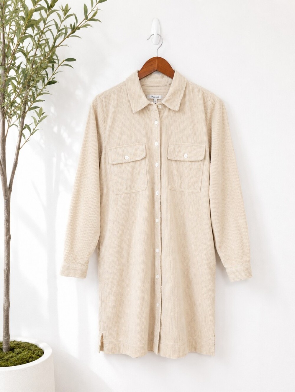 Madewell Corduroy Shirt Dress Cream Ivory Button Down S Small